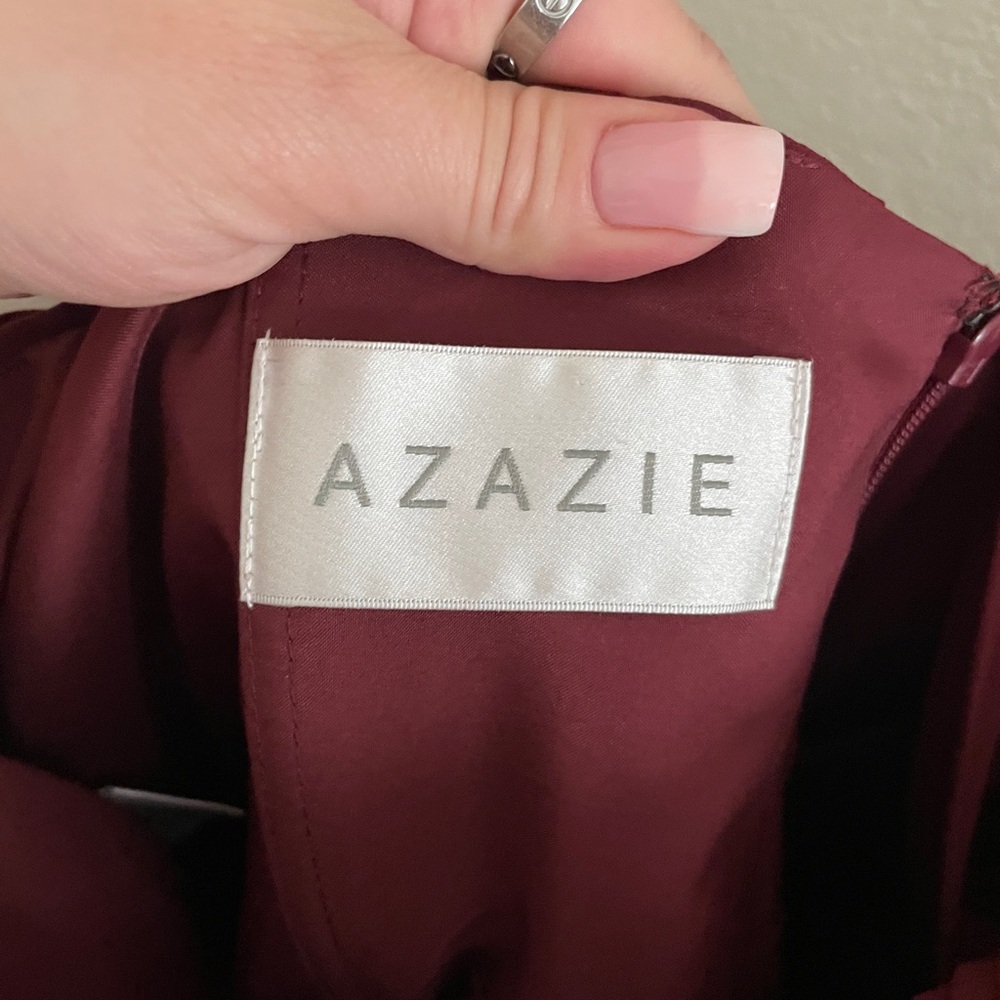 AZAZIE MOLLY Cabernet A-Line One Shoulder Chiffon Dress long gown size 8 - Picture 9 of 10